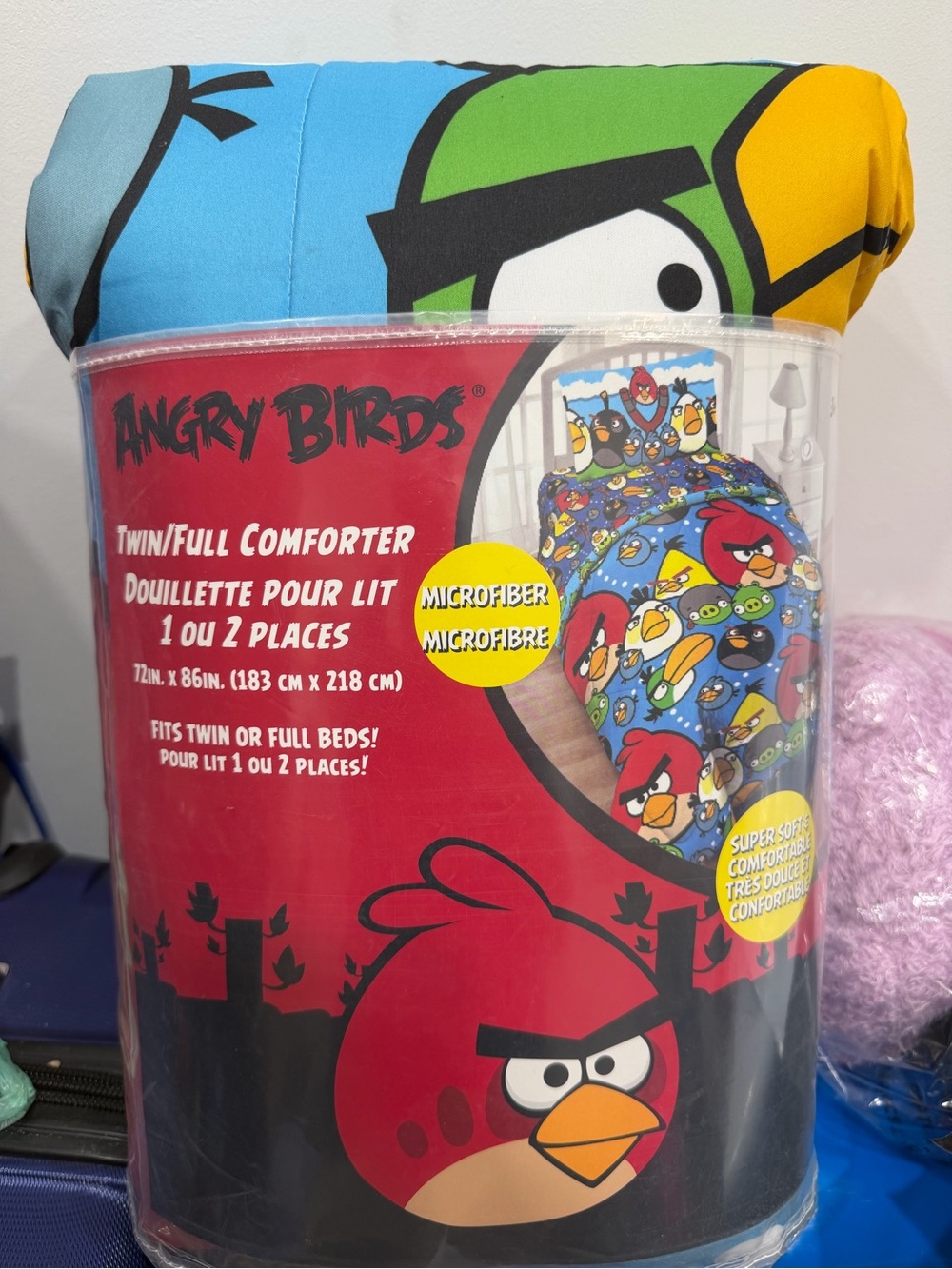 Angry Birds Twin/Full Comforter - Blue, Green, Yellow Character Print